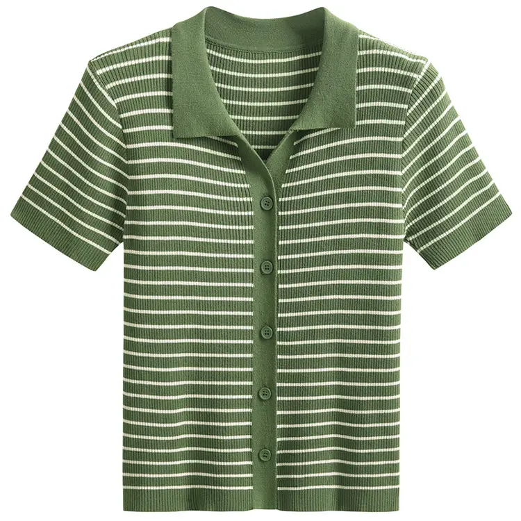 Women Striped Polo Short Sleeve Spring Summer - Image 3