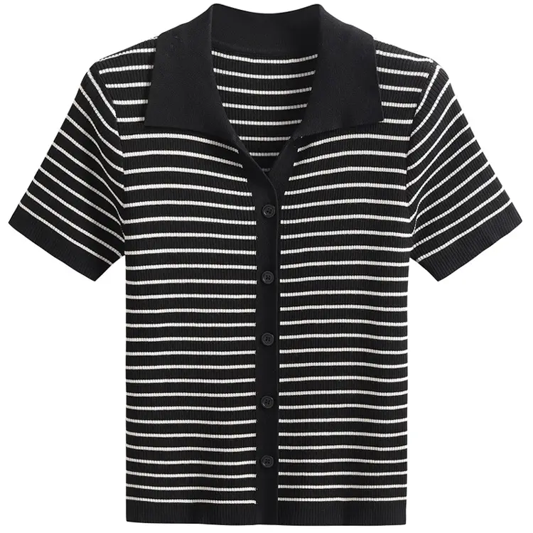 Women Striped Polo Short Sleeve Spring Summer - Image 2
