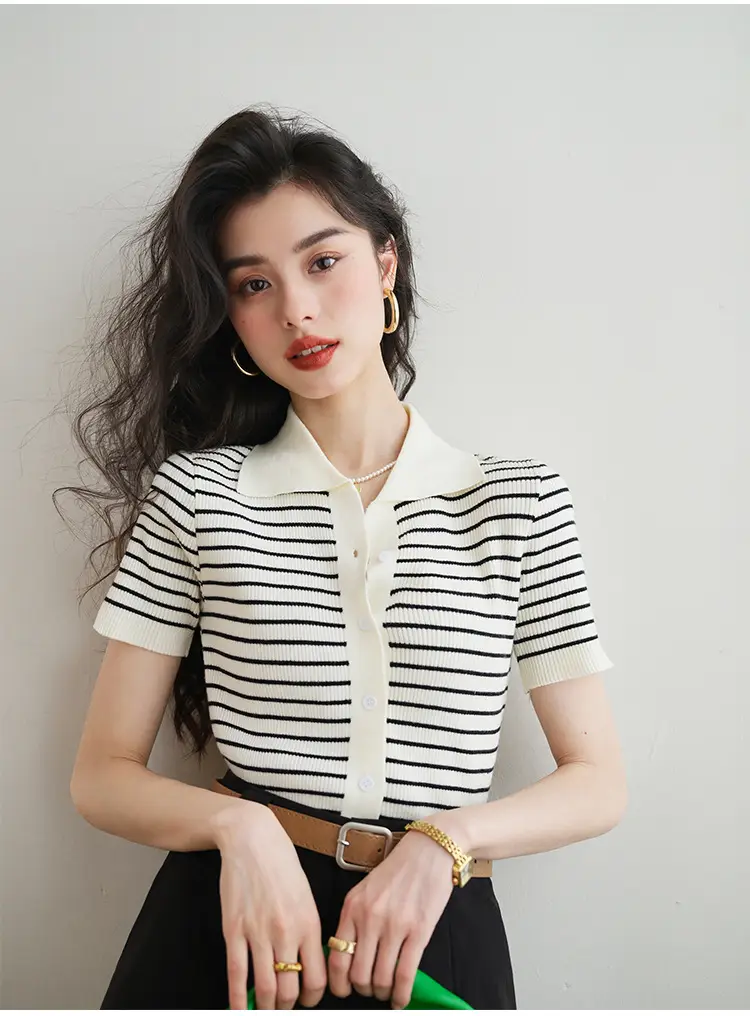 Women Striped Polo Short Sleeve Spring Summer — feature 4