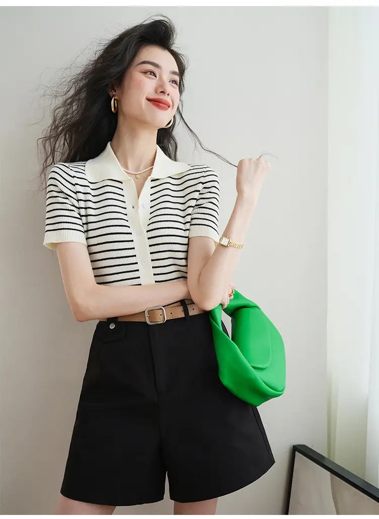 Women Striped Polo Short Sleeve Spring Summer — feature 5