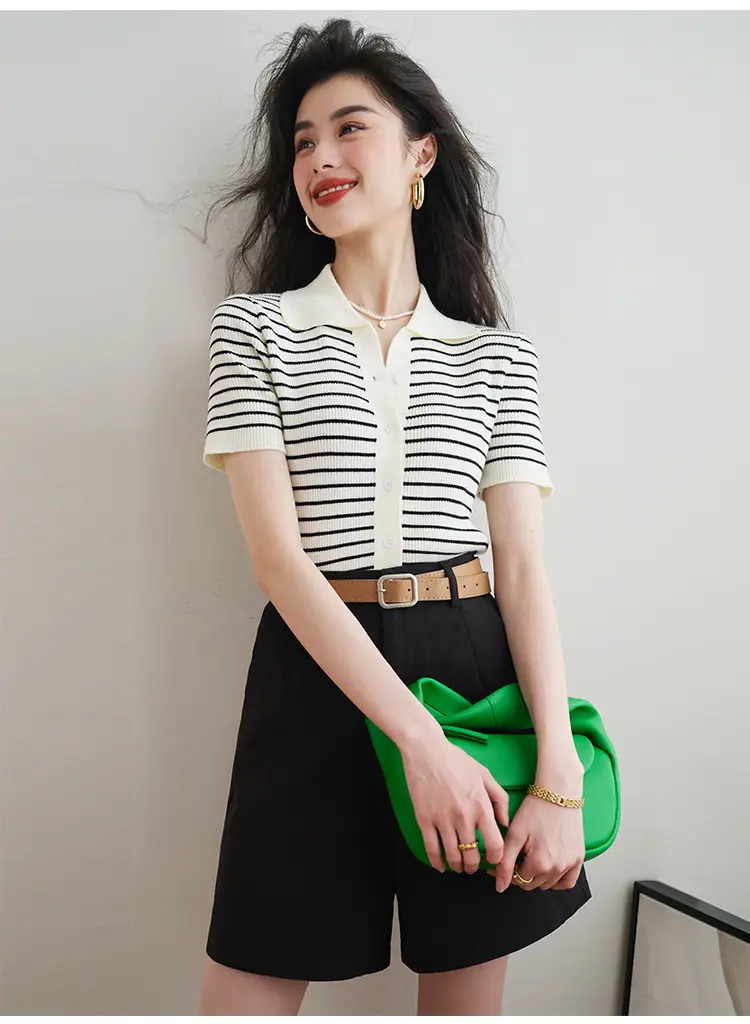 Women Striped Polo Short Sleeve Spring Summer — feature 6