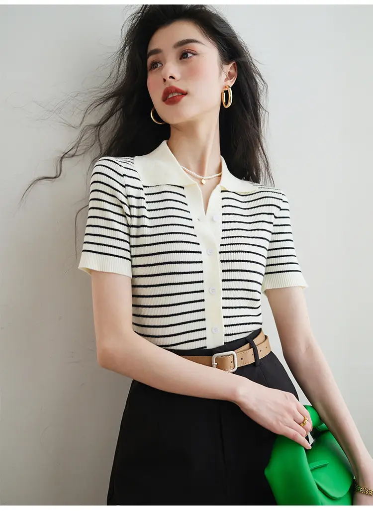 Women Striped Polo Short Sleeve Spring Summer — feature 7