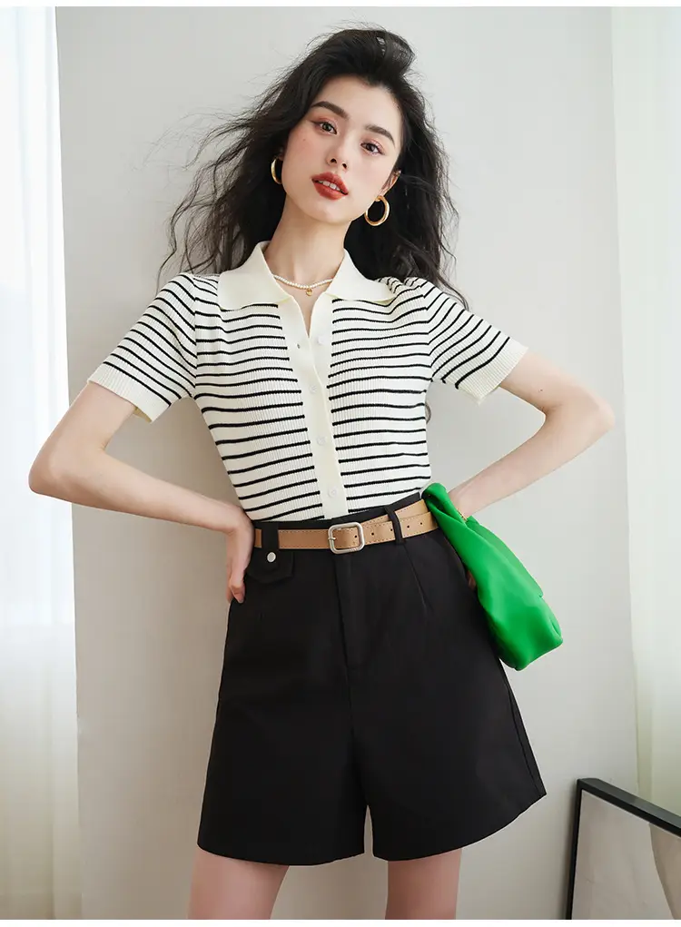 Women Striped Polo Short Sleeve Spring Summer — feature 8
