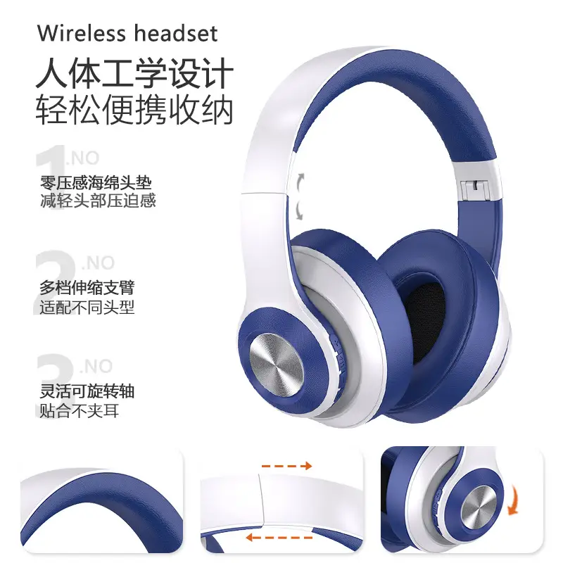 Bluetooth Headset with Full Ear Cushion Blue White - Image 3