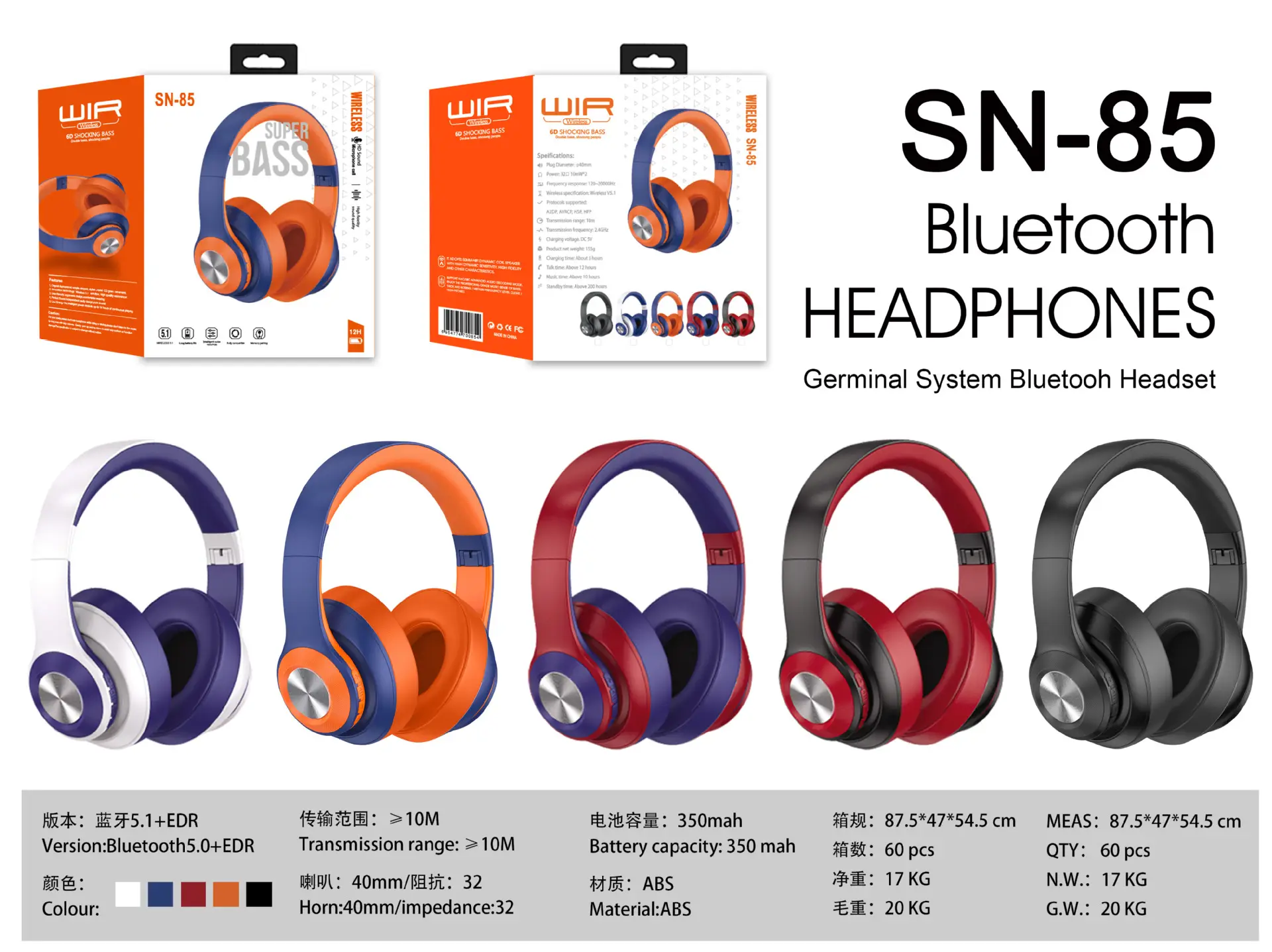 Bluetooth Headset with Full Ear Cushion Blue White β feature 2