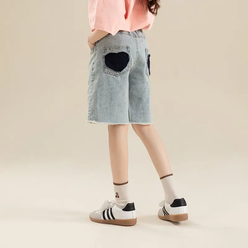 Girls Denim Shorts Medium Loose Summer Cropped Pants