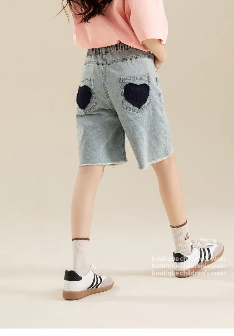 Girls Denim Shorts Medium Loose Summer Cropped Pants — feature 1