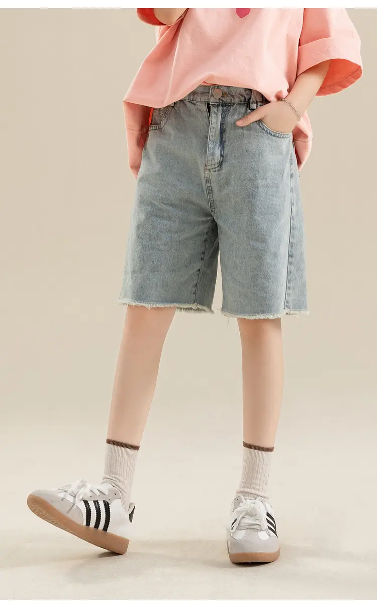 Girls Denim Shorts Medium Loose Summer Cropped Pants — feature 14