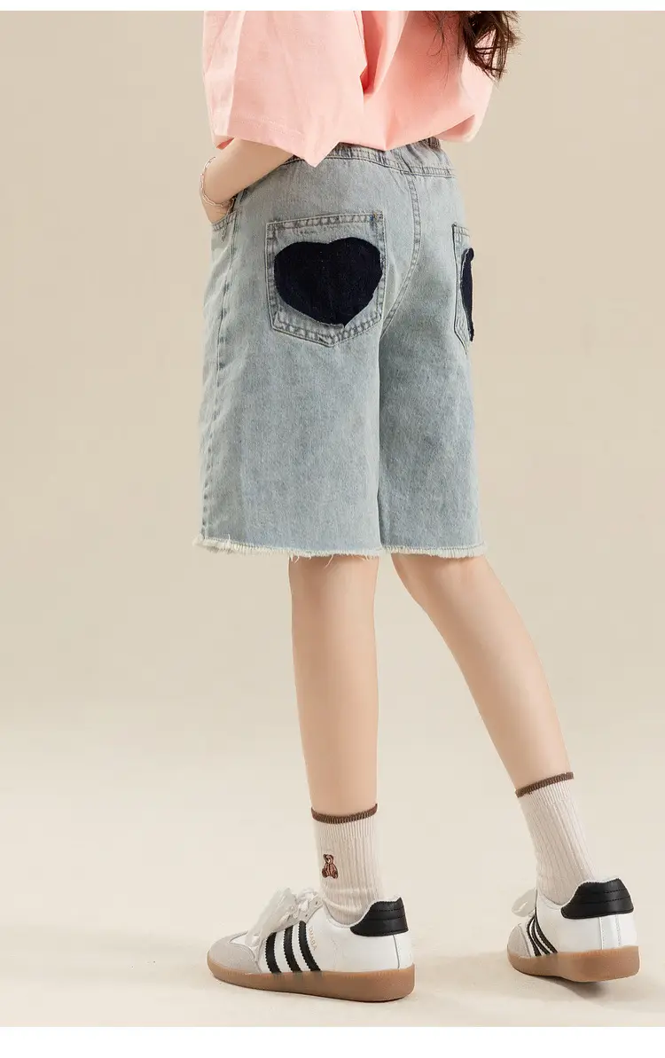 Girls Denim Shorts Medium Loose Summer Cropped Pants — feature 23