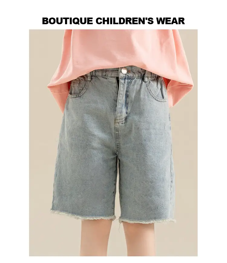 Girls Denim Shorts Medium Loose Summer Cropped Pants — feature 3