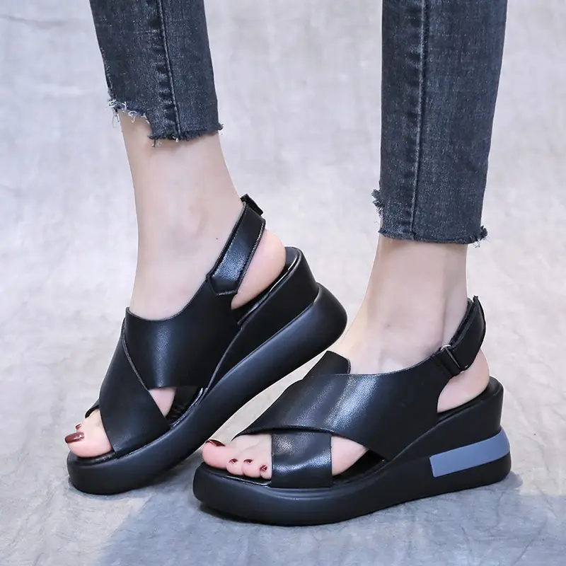 Women's Sandals 2023 Summer Large Size Export Wedge Thick-Soled Platform Buckle High Heels Korean Style Chunky Heel