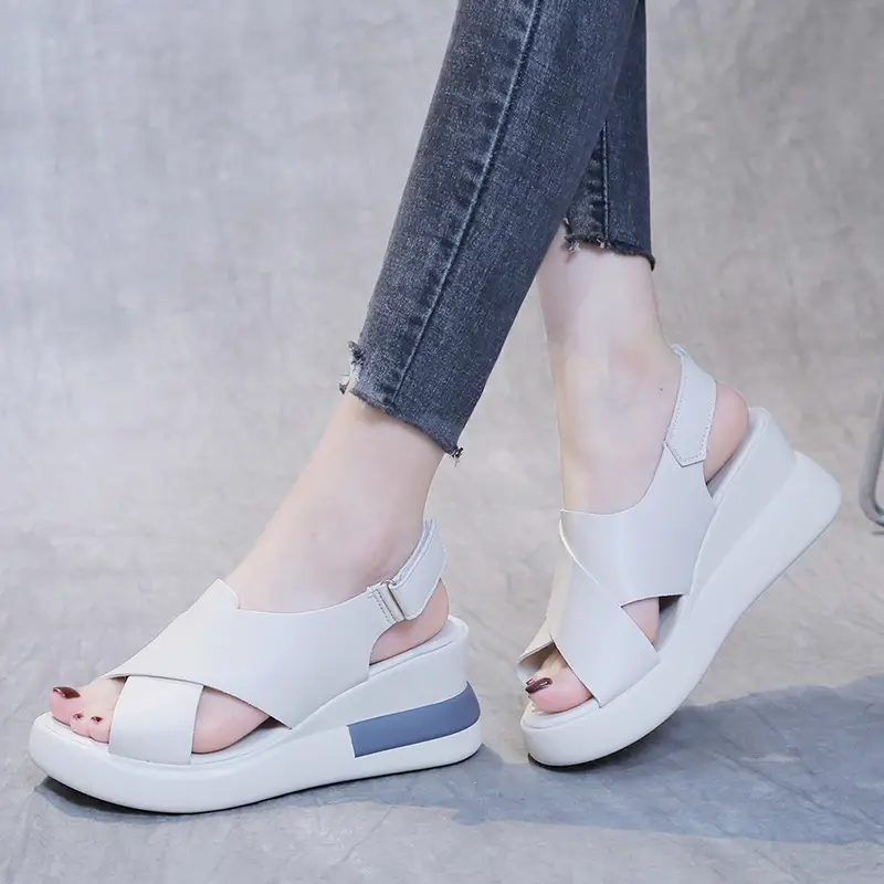 Women's Sandals 2023 Summer Large Size Export Wedge Thick-Soled Platform Buckle High Heels Korean Style Chunky Heel