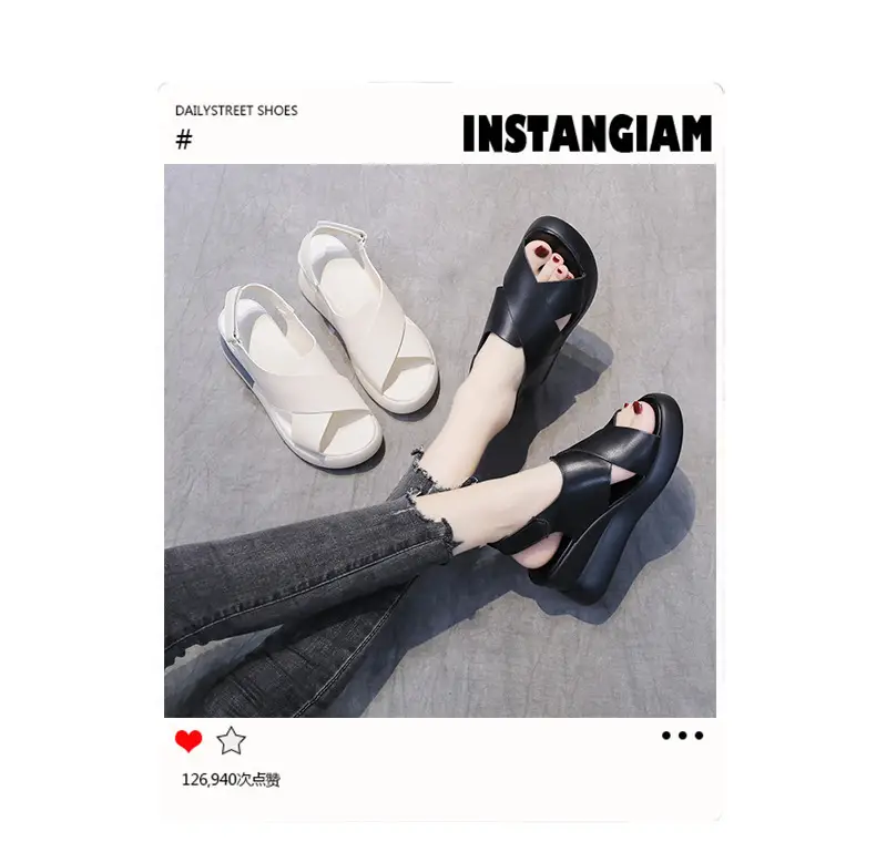 Women's Sandals 2023 Summer Large Size Export Wedge Thick-Soled Platform Buckle High Heels Korean Style Chunky Heel — feature 1