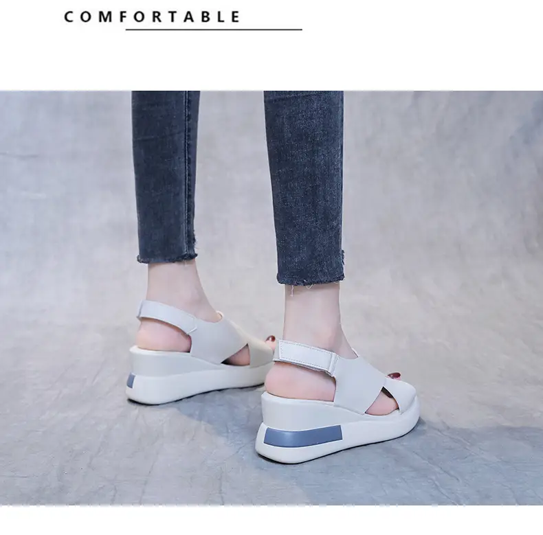 Women's Sandals 2023 Summer Large Size Export Wedge Thick-Soled Platform Buckle High Heels Korean Style Chunky Heel — feature 12