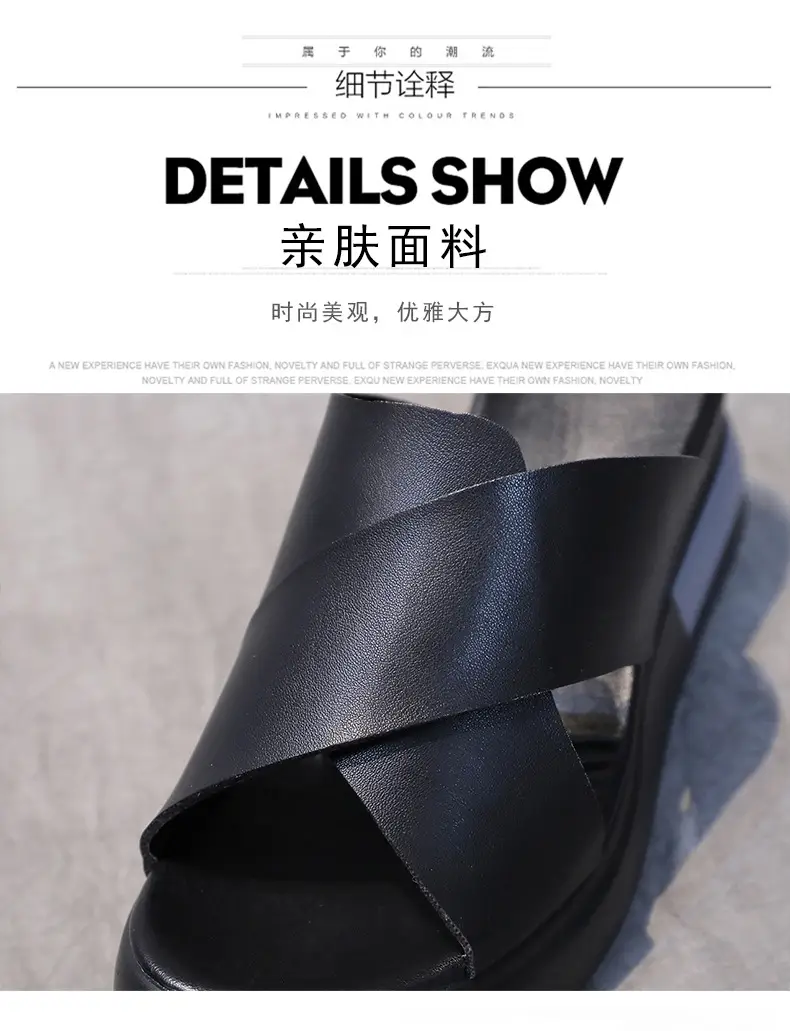 Women's Sandals 2023 Summer Large Size Export Wedge Thick-Soled Platform Buckle High Heels Korean Style Chunky Heel — feature 15