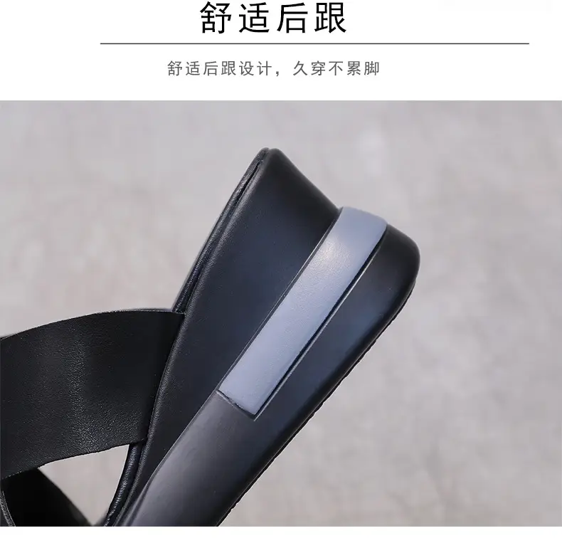 Women's Sandals 2023 Summer Large Size Export Wedge Thick-Soled Platform Buckle High Heels Korean Style Chunky Heel — feature 16