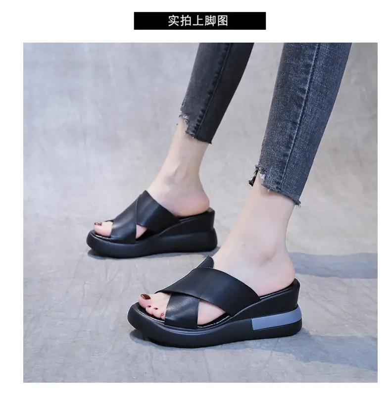Women's Sandals 2023 Summer Large Size Export Wedge Thick-Soled Platform Buckle High Heels Korean Style Chunky Heel — feature 19