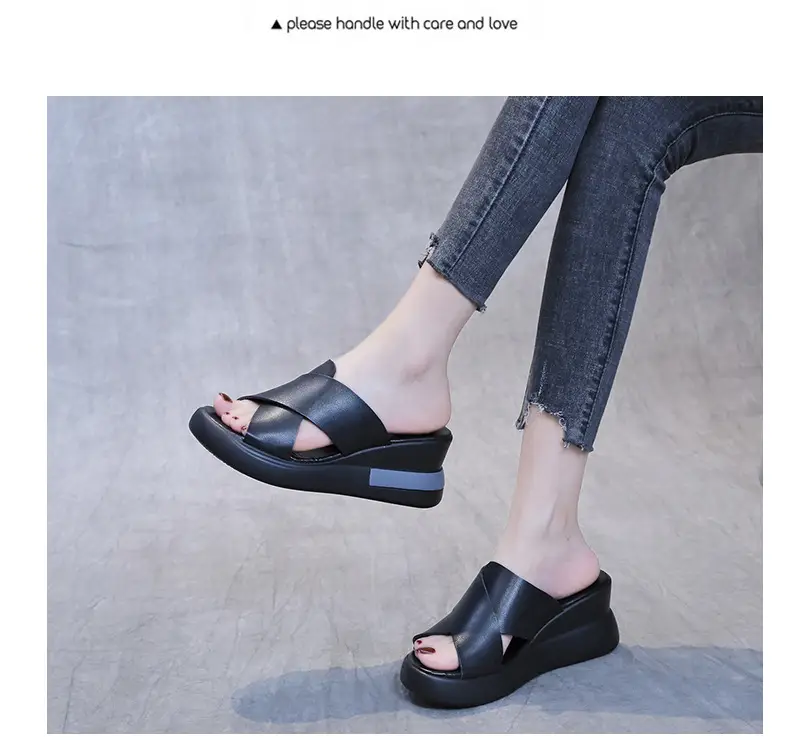 Women's Sandals 2023 Summer Large Size Export Wedge Thick-Soled Platform Buckle High Heels Korean Style Chunky Heel — feature 20