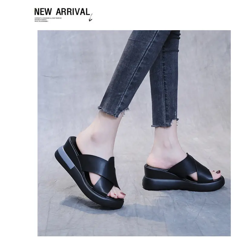 Women's Sandals 2023 Summer Large Size Export Wedge Thick-Soled Platform Buckle High Heels Korean Style Chunky Heel — feature 21
