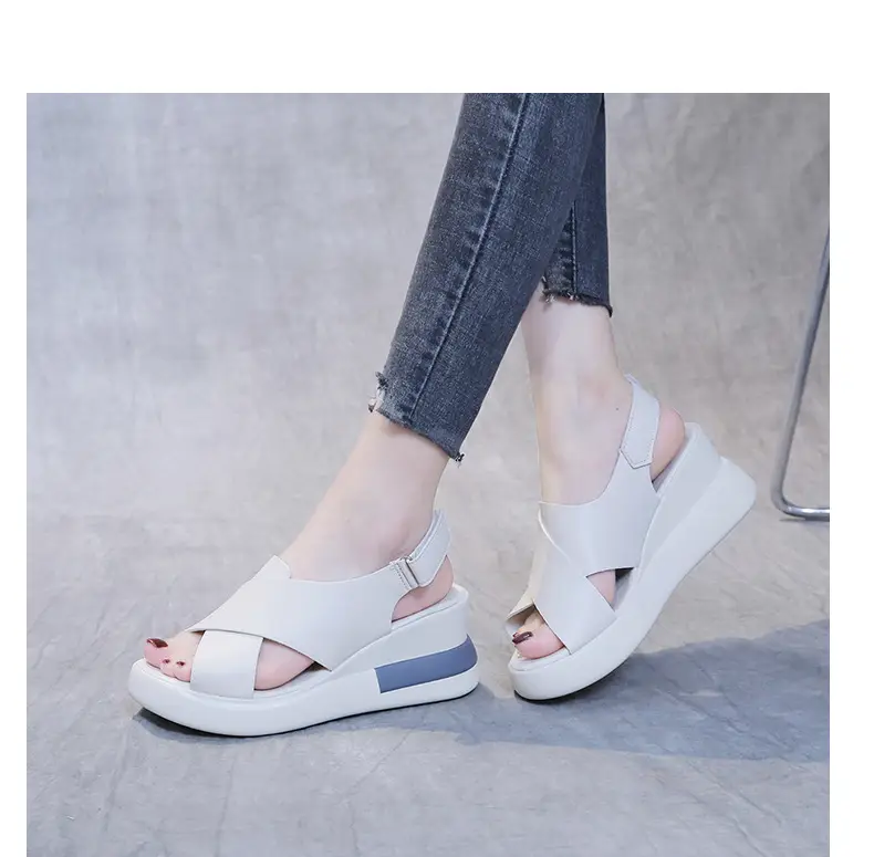 Women's Sandals 2023 Summer Large Size Export Wedge Thick-Soled Platform Buckle High Heels Korean Style Chunky Heel — feature 22