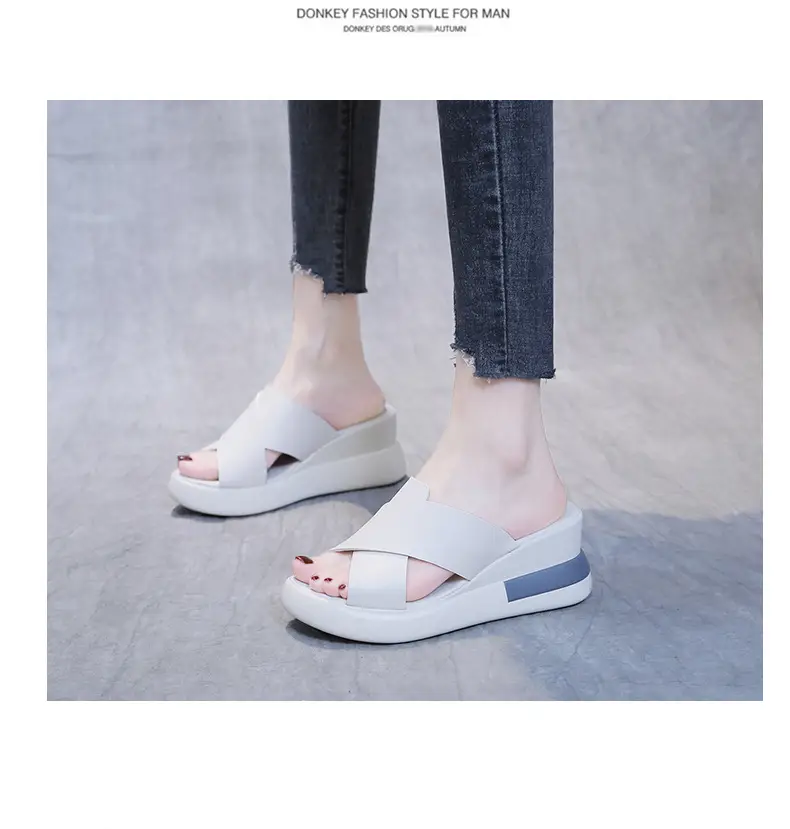 Women's Sandals 2023 Summer Large Size Export Wedge Thick-Soled Platform Buckle High Heels Korean Style Chunky Heel — feature 23