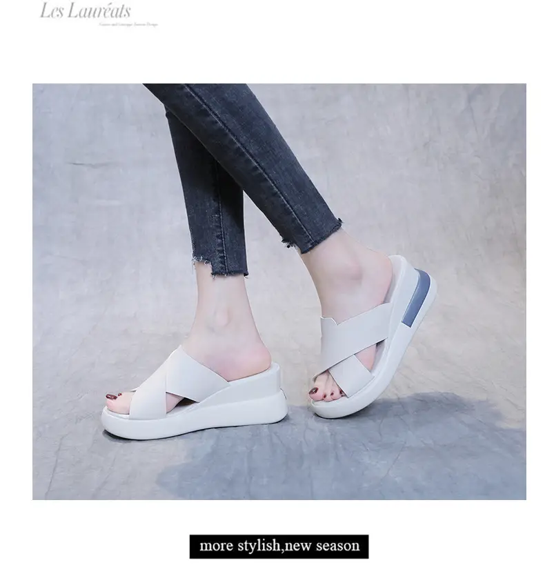 Women's Sandals 2023 Summer Large Size Export Wedge Thick-Soled Platform Buckle High Heels Korean Style Chunky Heel — feature 24