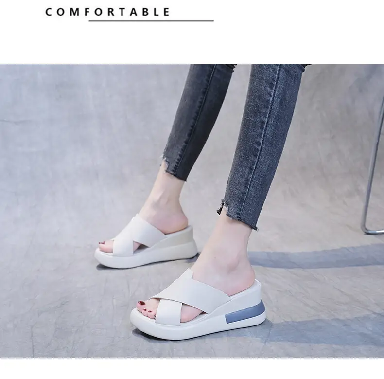Women's Sandals 2023 Summer Large Size Export Wedge Thick-Soled Platform Buckle High Heels Korean Style Chunky Heel — feature 27