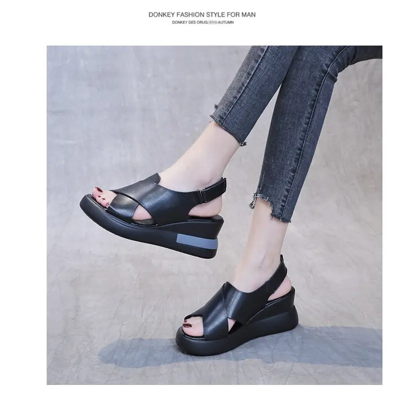 Women's Sandals 2023 Summer Large Size Export Wedge Thick-Soled Platform Buckle High Heels Korean Style Chunky Heel — feature 28