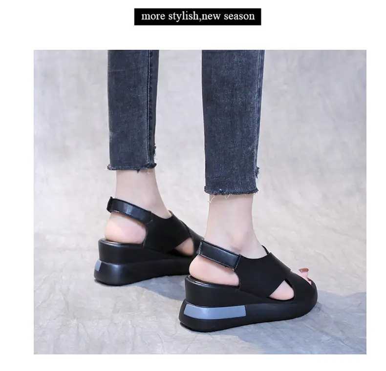 Women's Sandals 2023 Summer Large Size Export Wedge Thick-Soled Platform Buckle High Heels Korean Style Chunky Heel — feature 29