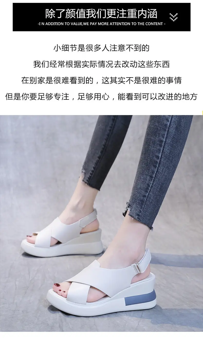 Women's Sandals 2023 Summer Large Size Export Wedge Thick-Soled Platform Buckle High Heels Korean Style Chunky Heel — feature 3