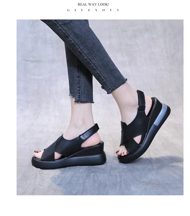 Women's Sandals 2023 Summer Large Size Export Wedge Thick-Soled Platform Buckle High Heels Korean Style Chunky Heel — feature 30