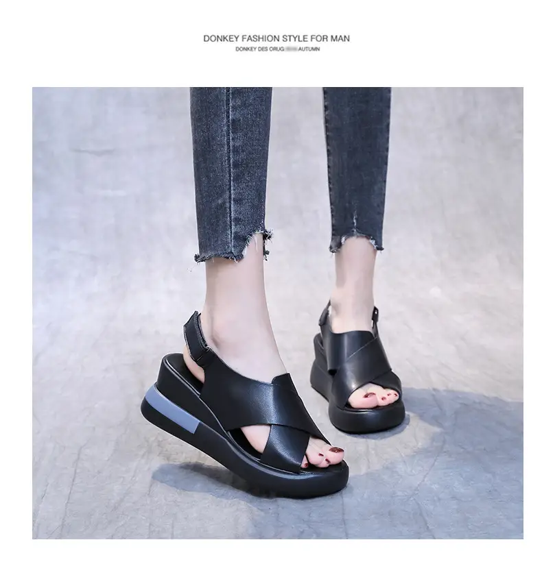 Women's Sandals 2023 Summer Large Size Export Wedge Thick-Soled Platform Buckle High Heels Korean Style Chunky Heel — feature 31