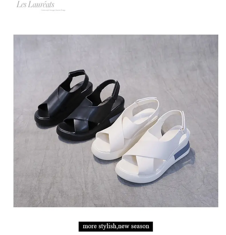 Women's Sandals 2023 Summer Large Size Export Wedge Thick-Soled Platform Buckle High Heels Korean Style Chunky Heel — feature 33