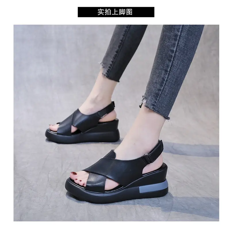 Women's Sandals 2023 Summer Large Size Export Wedge Thick-Soled Platform Buckle High Heels Korean Style Chunky Heel — feature 4