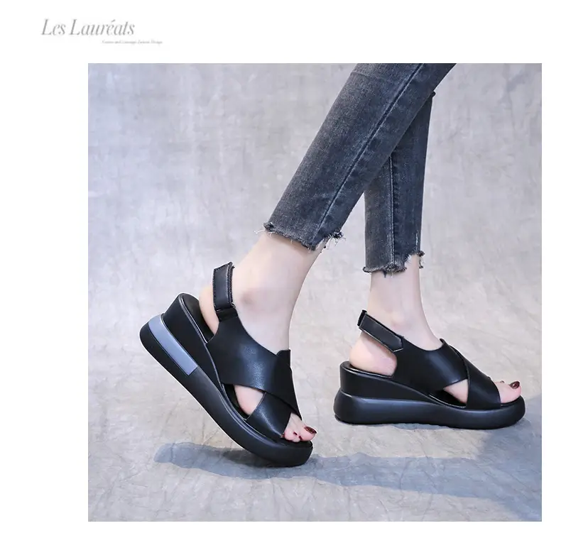 Women's Sandals 2023 Summer Large Size Export Wedge Thick-Soled Platform Buckle High Heels Korean Style Chunky Heel — feature 5