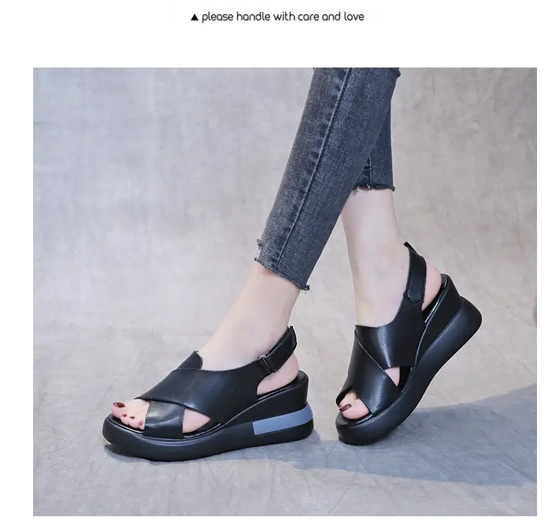 Women's Sandals 2023 Summer Large Size Export Wedge Thick-Soled Platform Buckle High Heels Korean Style Chunky Heel — feature 6