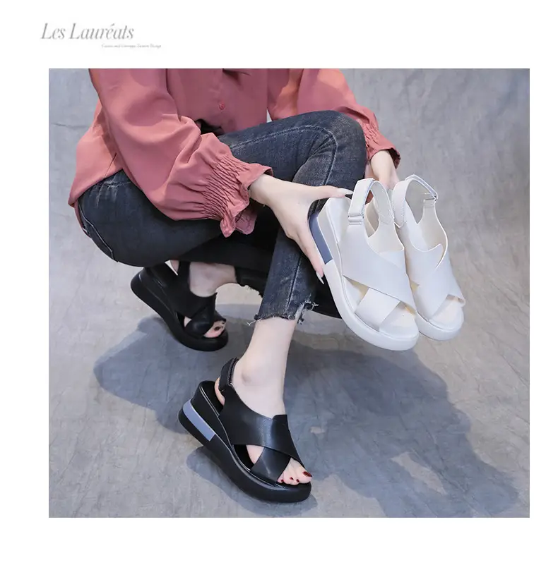 Women's Sandals 2023 Summer Large Size Export Wedge Thick-Soled Platform Buckle High Heels Korean Style Chunky Heel — feature 8