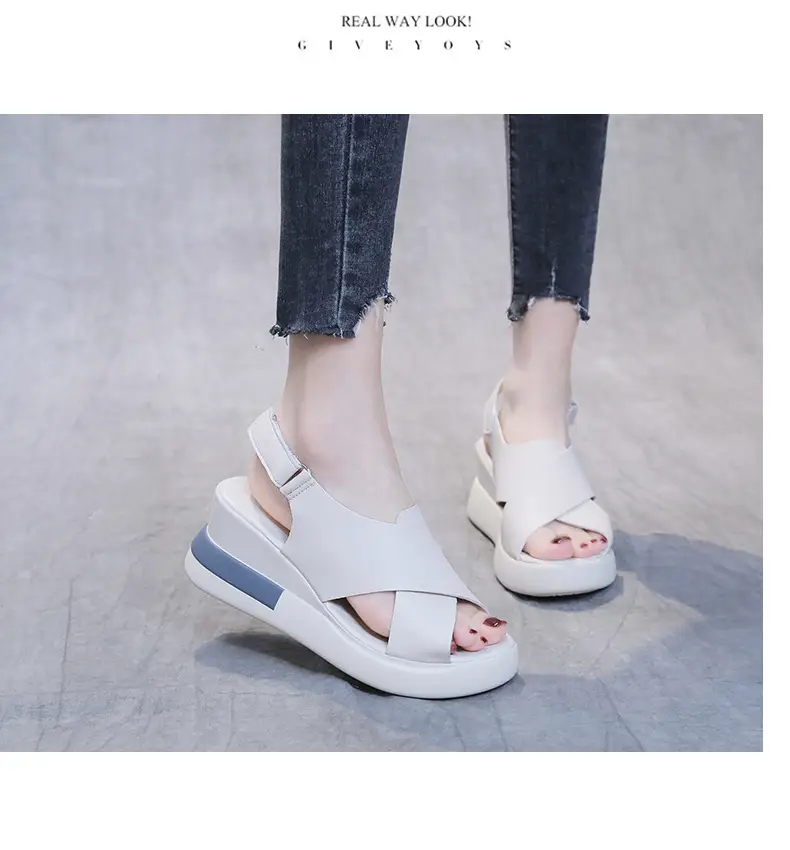 Women's Sandals 2023 Summer Large Size Export Wedge Thick-Soled Platform Buckle High Heels Korean Style Chunky Heel — feature 9