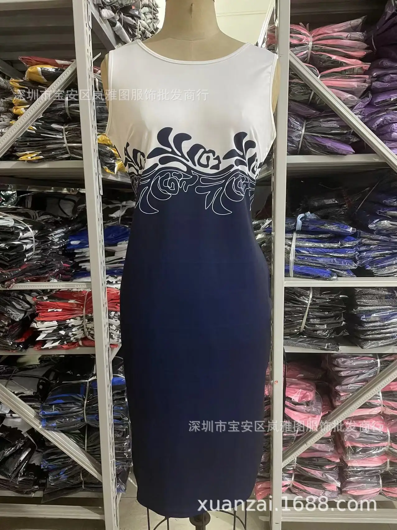 Two-Piece Women's Dress Navy Blue Digital Printed Large — feature 26