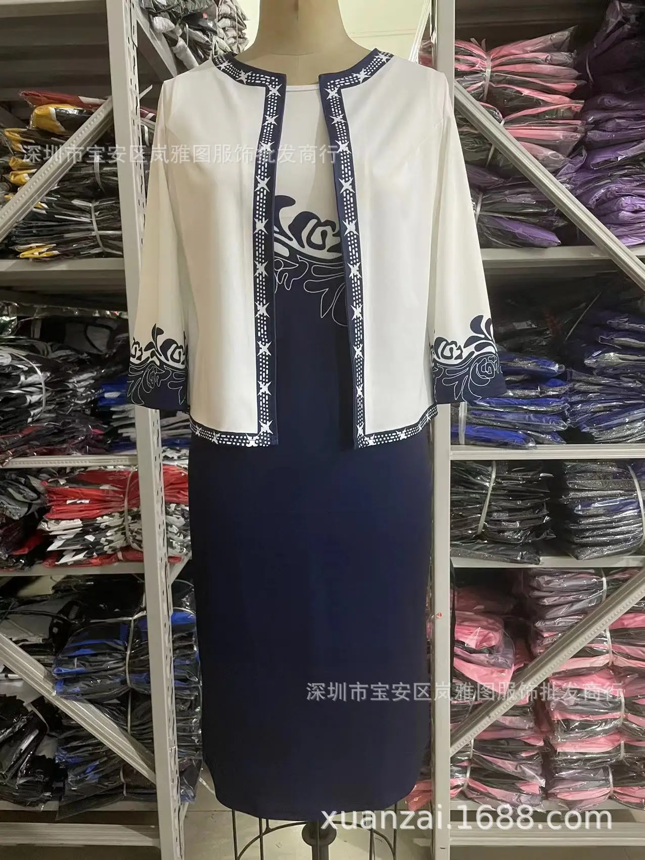 Two-Piece Women's Dress Navy Blue Digital Printed Large — feature 28