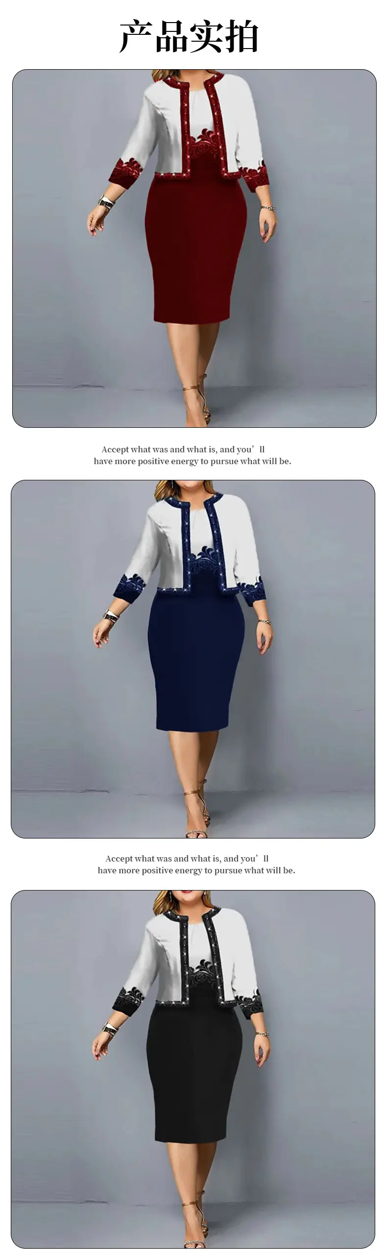 Two-Piece Women's Dress Navy Blue Digital Printed Large — feature 9