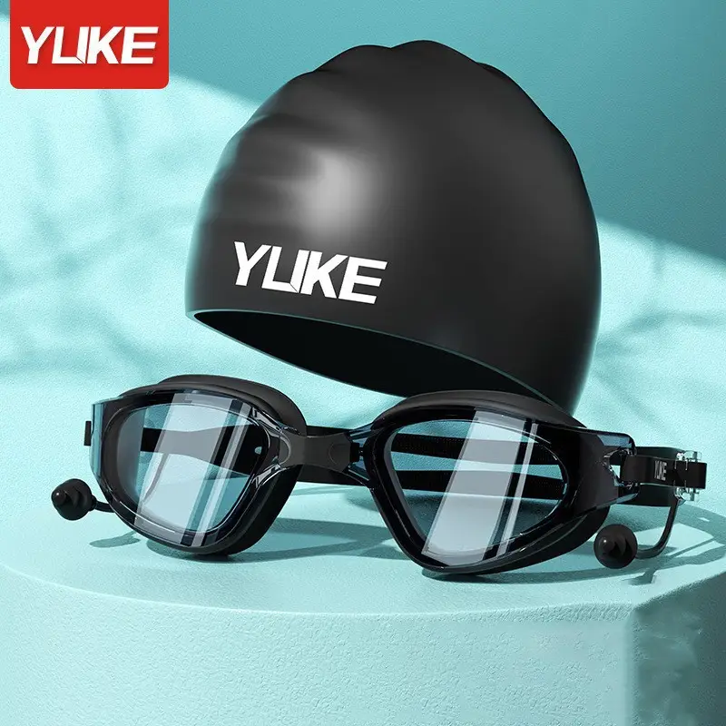 Swimming Goggles Hd Anti-Fog Waterproof Large-Frame Swimming Goggles for Men and Women Swimming Cap Swimming Goggles Set Diving and Swimming Special Equipment