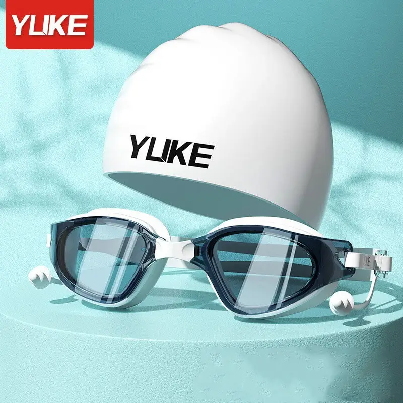 Swimming Goggles Hd Anti-Fog Waterproof Large-Frame Swimming Goggles for Men and Women Swimming Cap Swimming Goggles Set Diving and Swimming Special Equipment