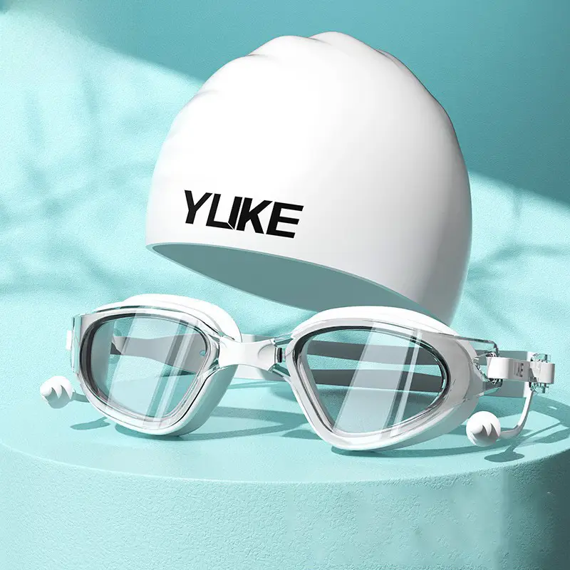 Swimming Goggles Hd Anti-Fog Waterproof Large-Frame Swimming Goggles for Men and Women Swimming Cap Swimming Goggles Set Diving and Swimming Special Equipment