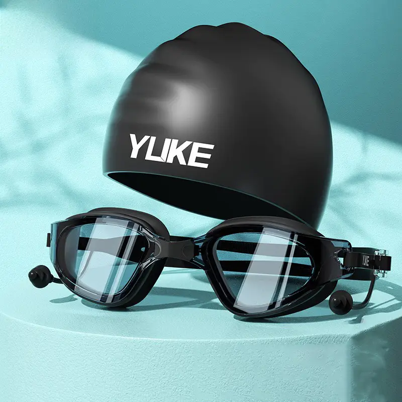Swimming Goggles Hd Anti-Fog Waterproof Large-Frame Swimming Goggles for Men and Women Swimming Cap Swimming Goggles Set Diving and Swimming Special Equipment