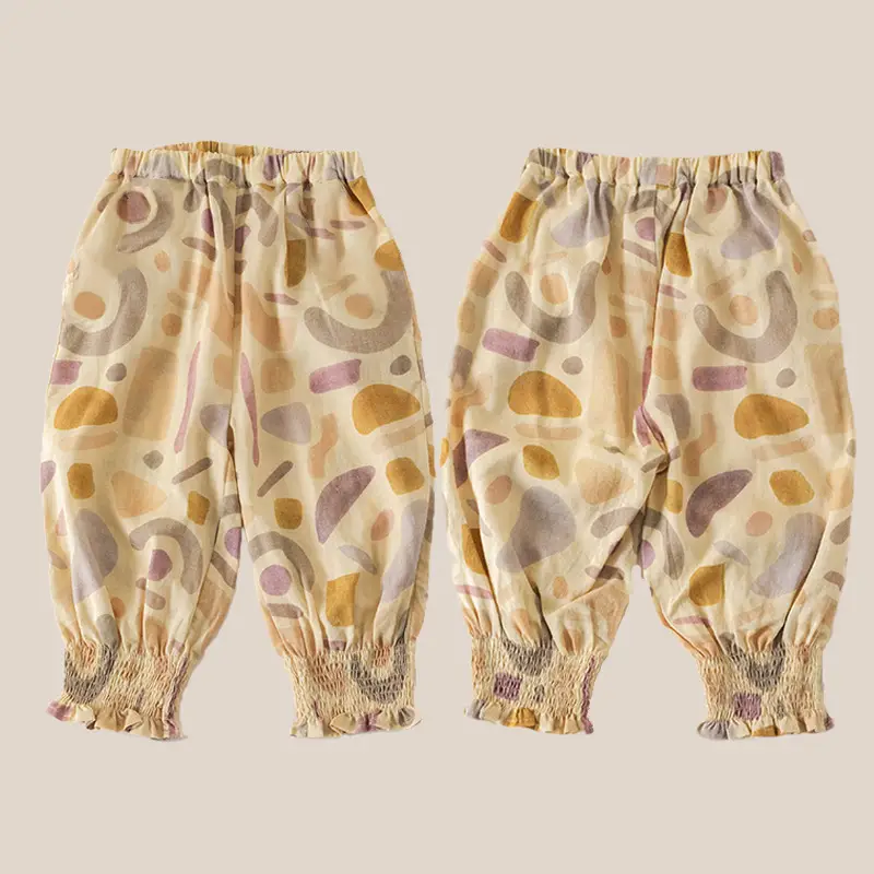 2025 White Cotton Printed Casual Pants for Kids - Image 7