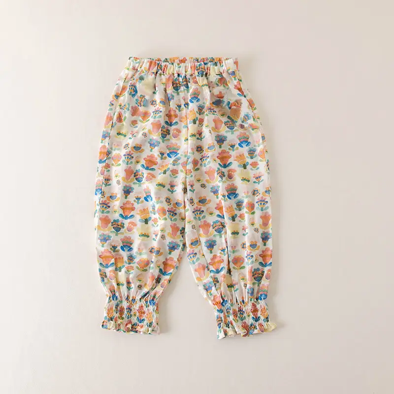 2025 White Cotton Printed Casual Pants for Kids - Image 2