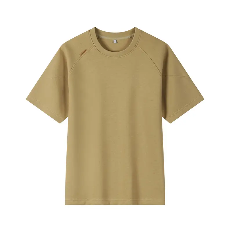 Dengjue Men's Beige Cotton T-Shirt Short Sleeve Raglan Sleeve - Image 10