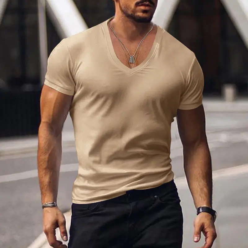 Men V-Neck Solid Color T-Shirt Plus Size - Image 11
