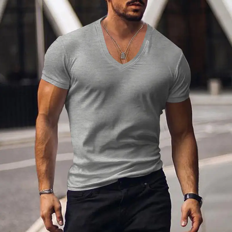 Men V-Neck Solid Color T-Shirt Plus Size - Image 12